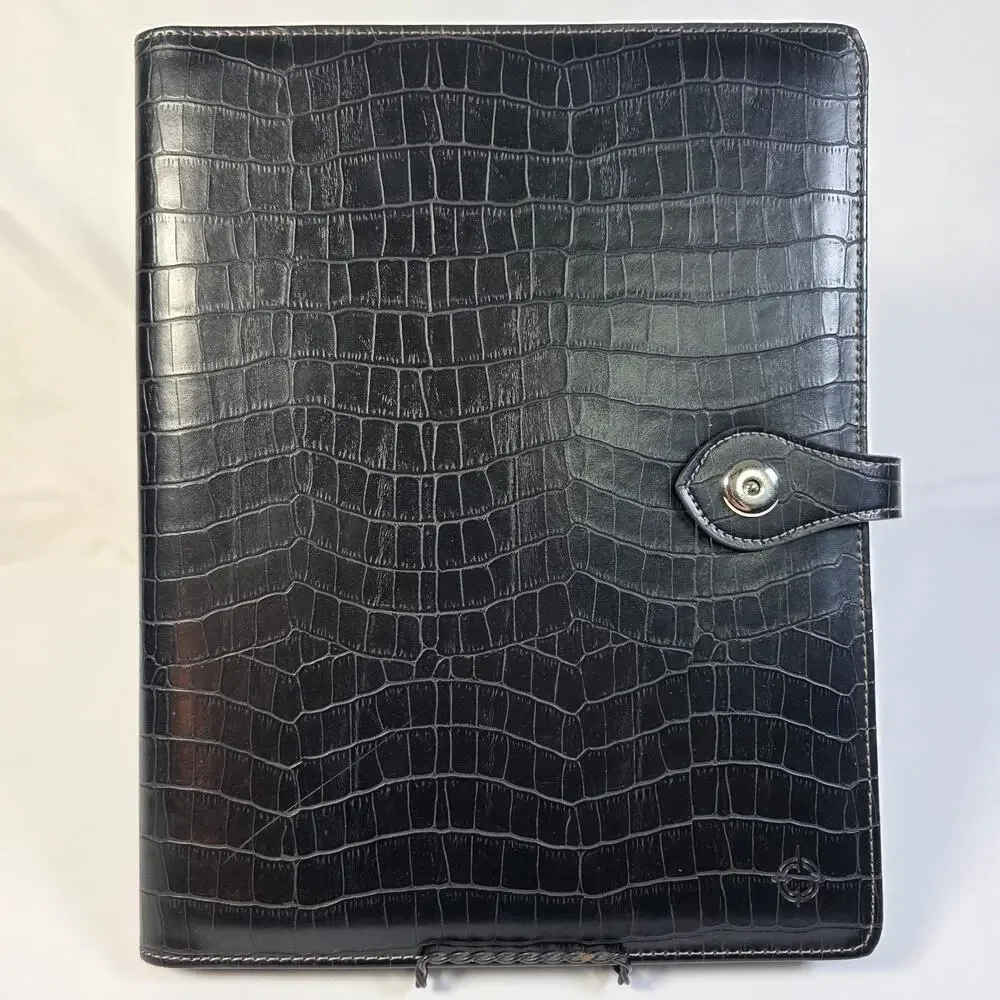 Franklin Covey Black Faux Croc Leather Binder Portfolio Organizer Padfolio
